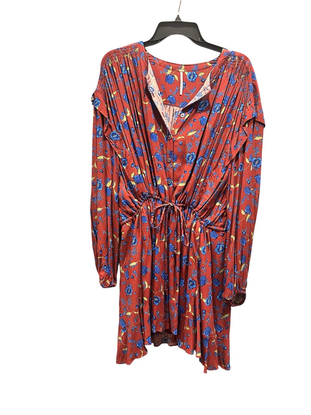 Free People Glower Fields Mini Dress Burgandy/Bold Blue Flowers Size Medium EUC - Picture 5 of 10
